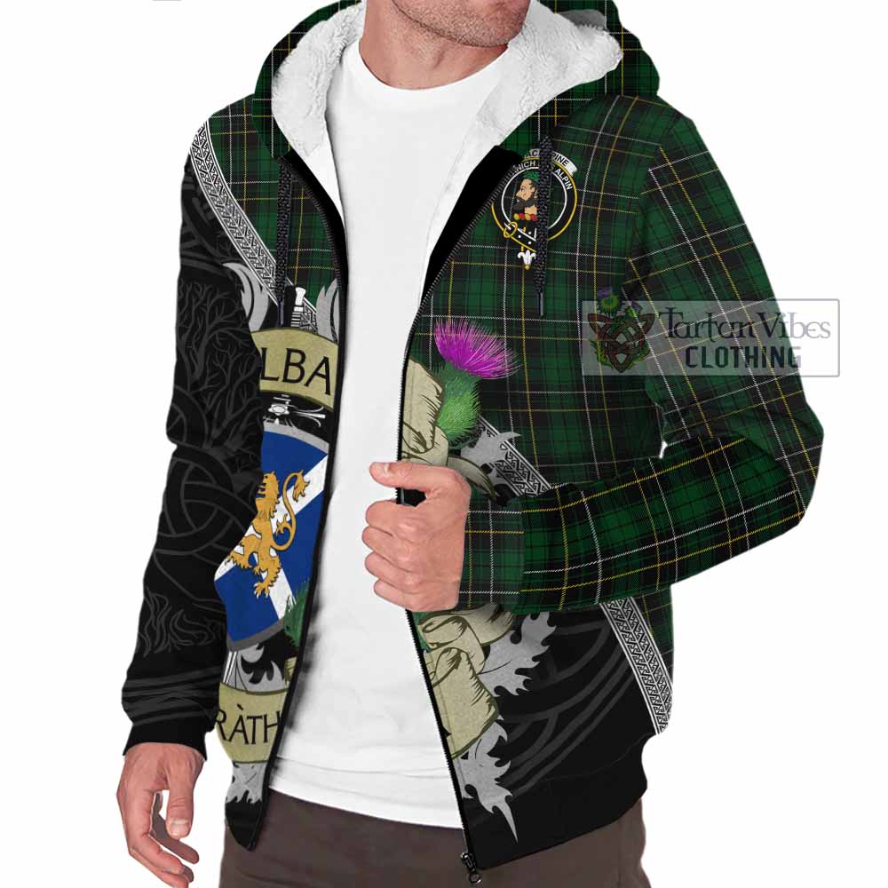Tartan Vibes Clothing MacAlpine (MacAlpin) Tartan Family Crest Sherpa Hoodie Lion Rampant Royal Thistle Shield Celtic Inspired
