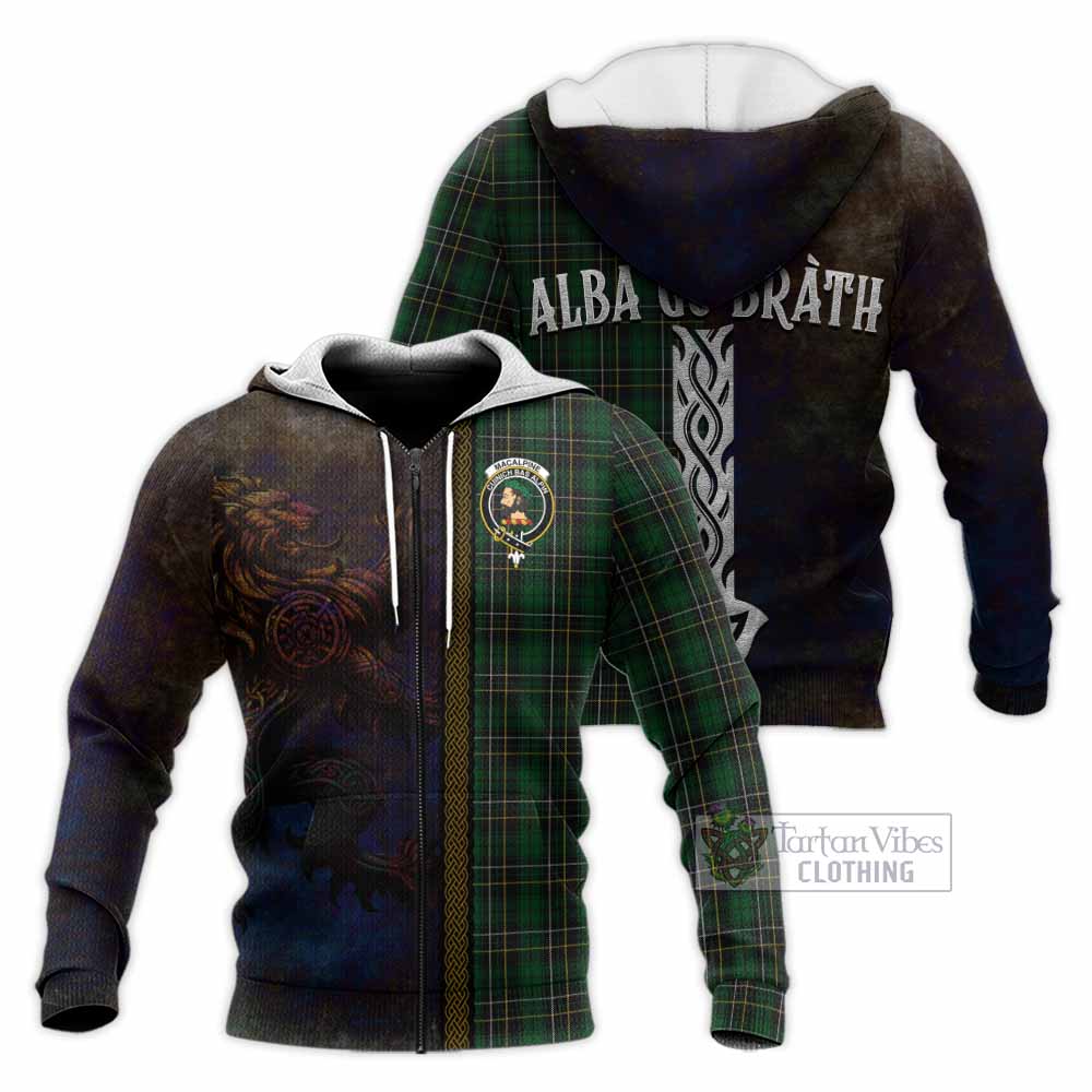 Tartan Vibes Clothing MacAlpine (MacAlpin) Tartan Family Crest Knitted Hoodie Alba Gu Brath Be Brave Lion Ancient Style