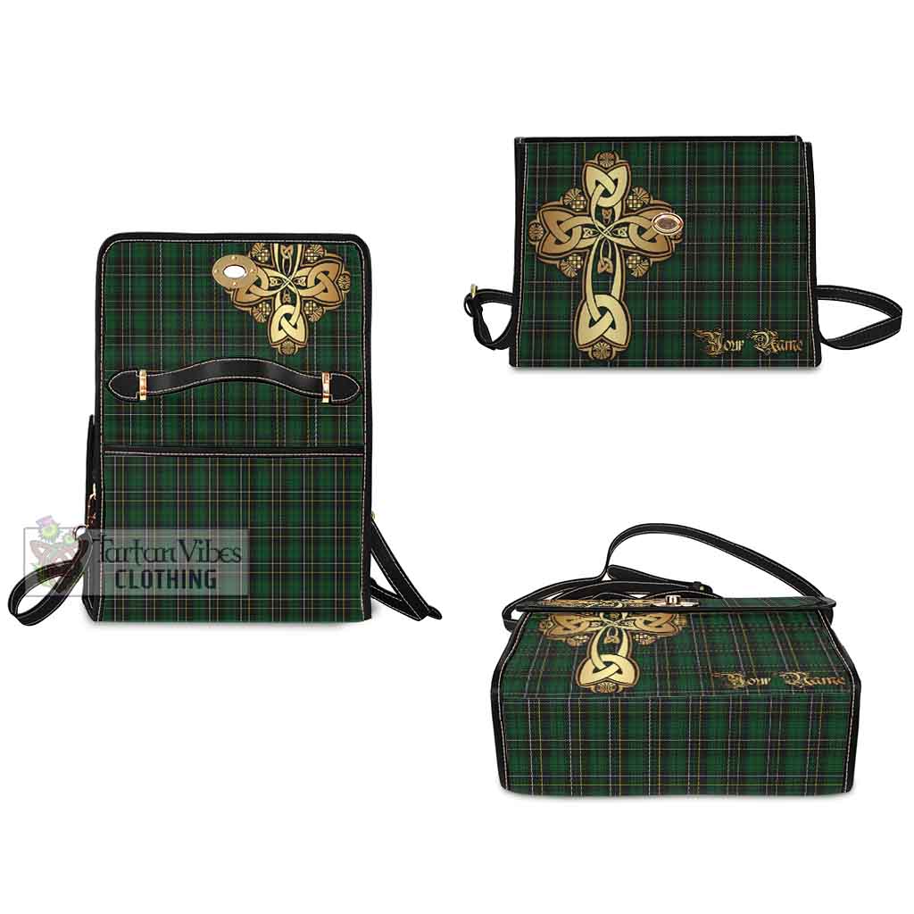 Tartan Vibes Clothing MacAlpine (MacAlpin) Tartan Waterproof Canvas Bag Golden Thistle Celtic Cross Style