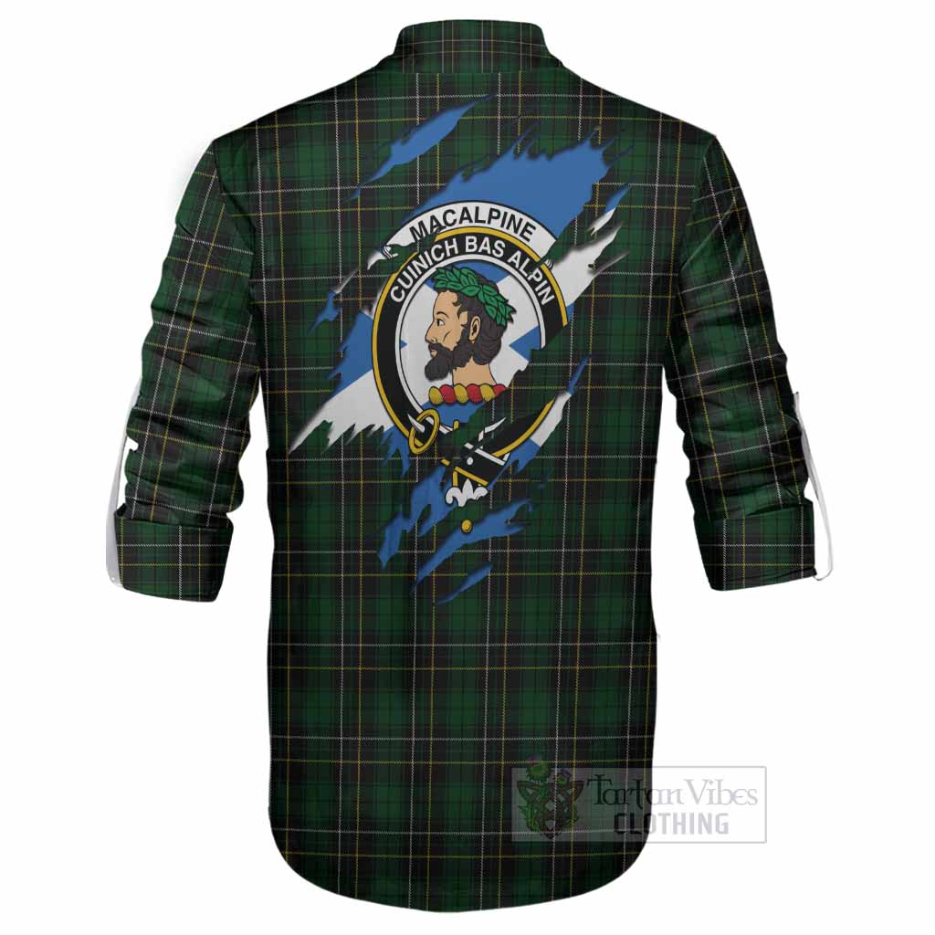 MacAlpine (MacAlpin) Clan Crest In Me Tartan Ghillie Shirt Scotland Flag Style