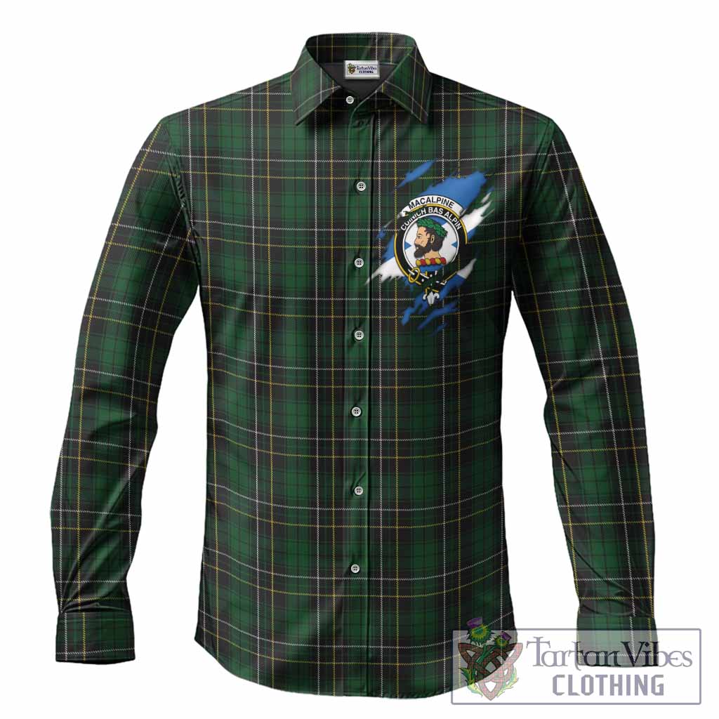 MacAlpine (MacAlpin) Clan Crest In Me Tartan Long Sleeve Button Shirts Scotland Flag Style