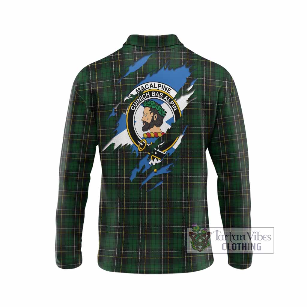 MacAlpine (MacAlpin) Clan Crest In Me Tartan Long Sleeve Polo Shirt Scotland Flag Style