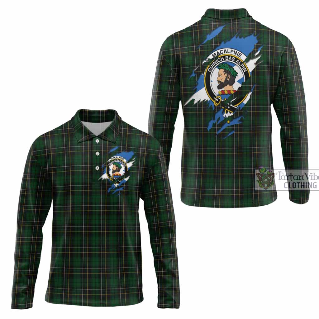 MacAlpine (MacAlpin) Clan Crest In Me Tartan Long Sleeve Polo Shirt Scotland Flag Style