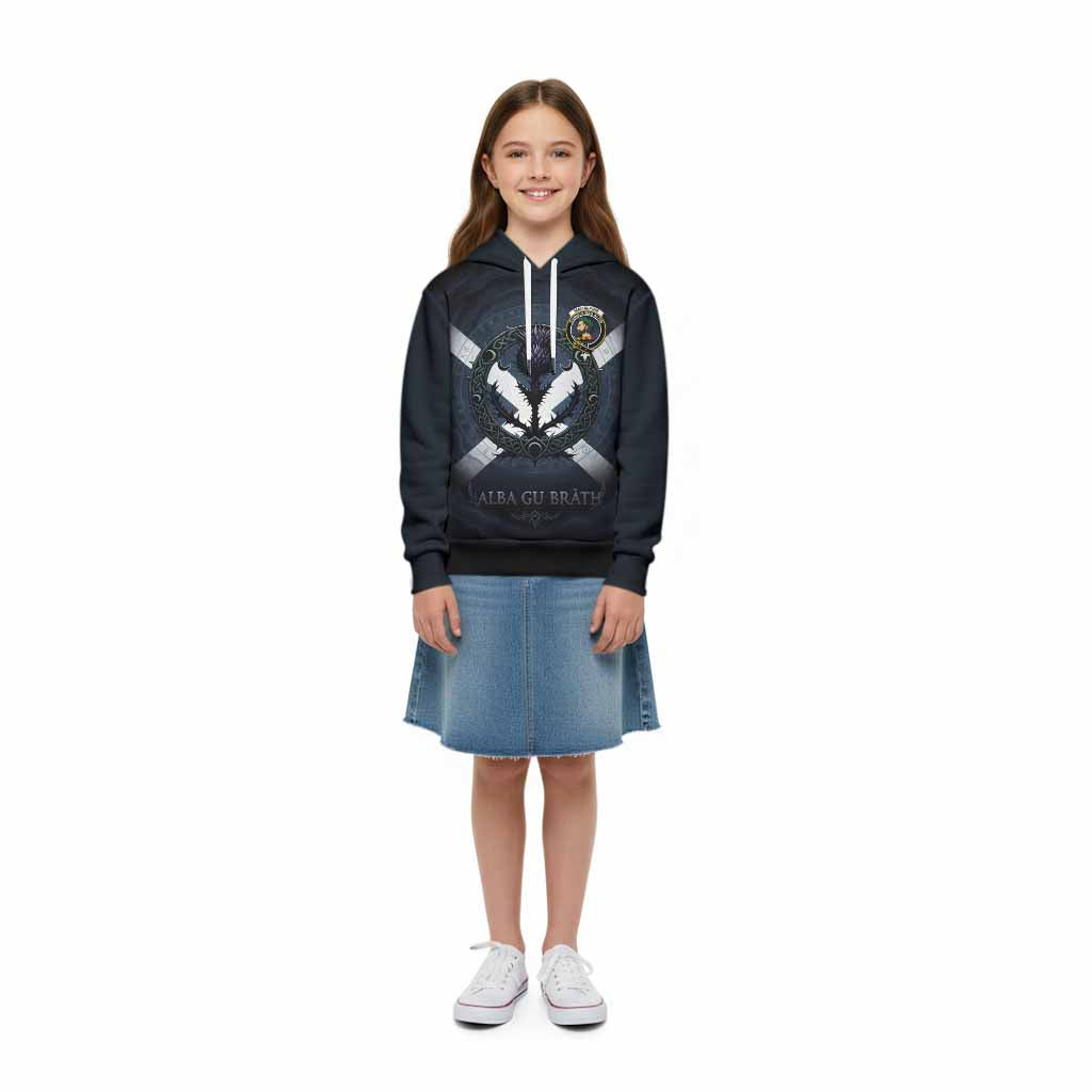MacAlpine (MacAlpin) Clan Crest Kid Hoodie with Celtic Knot Thistle and Saltire
