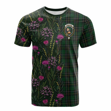 MacAlpine (MacAlpin) Family Crest Tartan Cotton T-shirt Scottish Thistle Flower Pattern Half Style