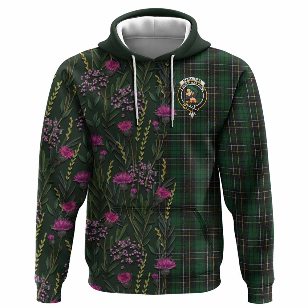 MacAlpine (MacAlpin) Family Crest Tartan Hoodie Scottish Thistle Flower Pattern Half Style - Tartan Vibes Clothing