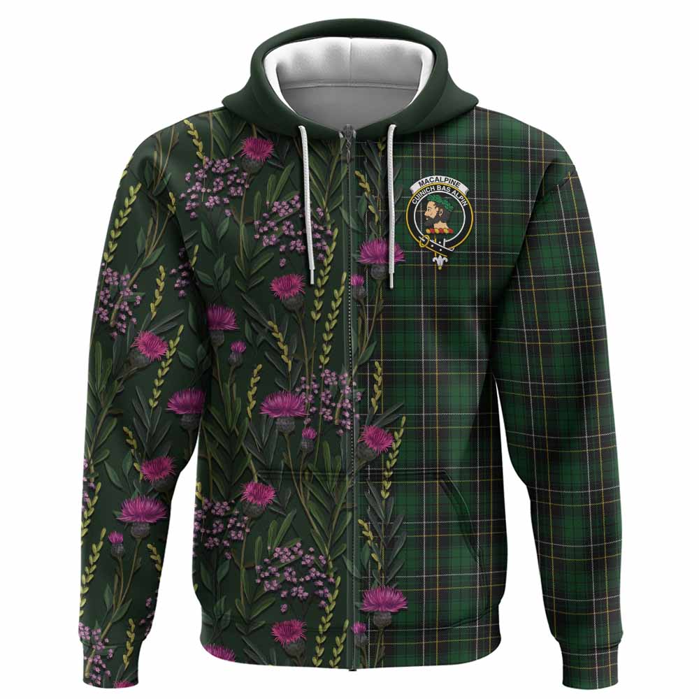 MacAlpine (MacAlpin) Family Crest Tartan Hoodie Scottish Thistle Flower Pattern Half Style - Tartan Vibes Clothing