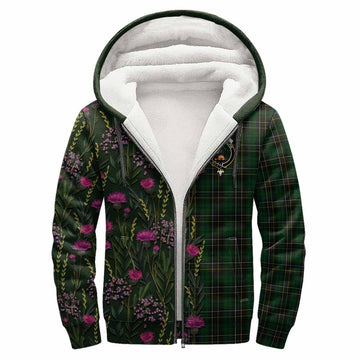 MacAlpine (MacAlpin) Family Crest Tartan Sherpa Hoodie Scottish Thistle Flower Pattern Half Style - Tartan Vibes Clothing