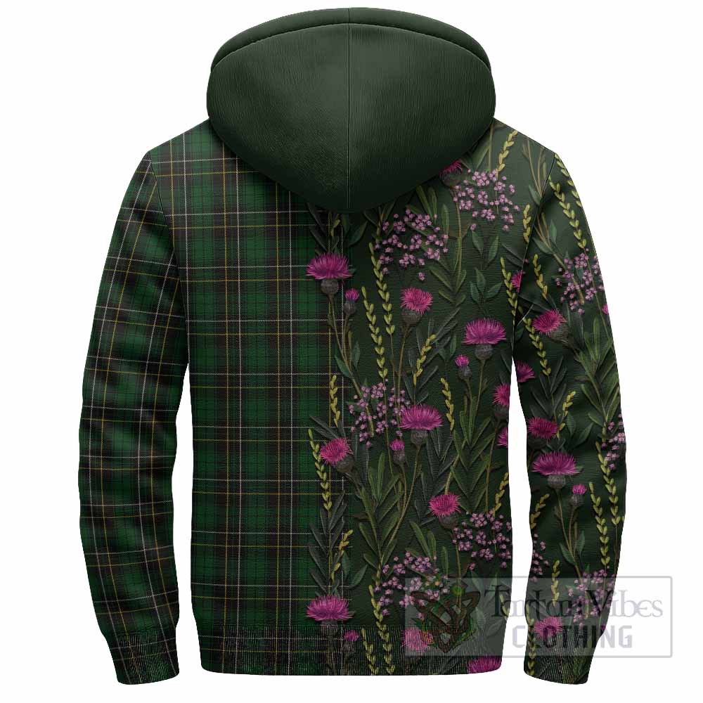 MacAlpine (MacAlpin) Family Crest Tartan Sherpa Hoodie Scottish Thistle Flower Pattern Half Style - Tartan Vibes Clothing