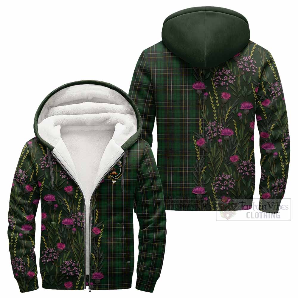 MacAlpine (MacAlpin) Family Crest Tartan Sherpa Hoodie Scottish Thistle Flower Pattern Half Style - Tartan Vibes Clothing