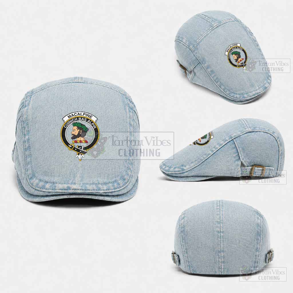 MacAlpine (MacAlpin) Scottish Clan Crest Washed Flat Cap - Unisex Jeff Cap One Size (Adjustable) Light Blue - Tartan Vibes Clothing