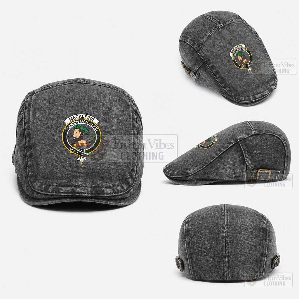 MacAlpine (MacAlpin) Scottish Clan Crest Washed Flat Cap - Unisex Jeff Cap One Size (Adjustable) Black - Tartan Vibes Clothing