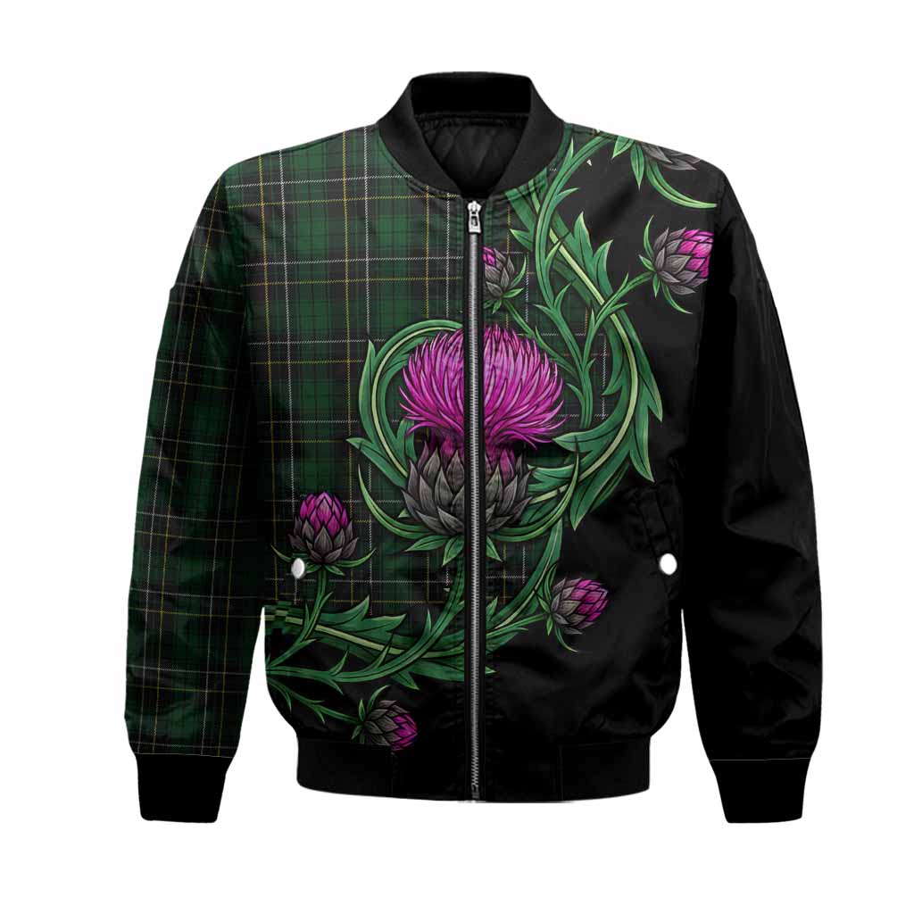 MacAlpine (MacAlpin) Tartan Bomber Jacket Resilient Scottish Thistle Unisex Black - Tartan Vibes Clothing