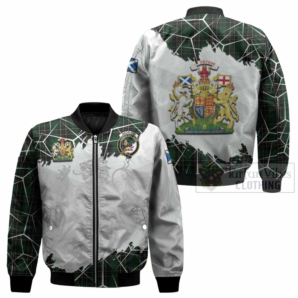MacAlpine (MacAlpin) Tartan Bomber Jacket with Family Crest and Lion Rampant Grunge Style