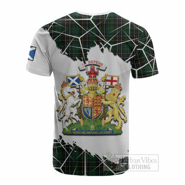 MacAlpine (MacAlpin) Tartan Cotton T-shirt with Family Crest and Lion Rampant Grunge Style