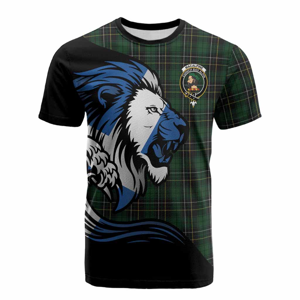 MacAlpine (MacAlpin) Tartan Crest Cotton T-shirt Scottish Golden Lions Wave Flow