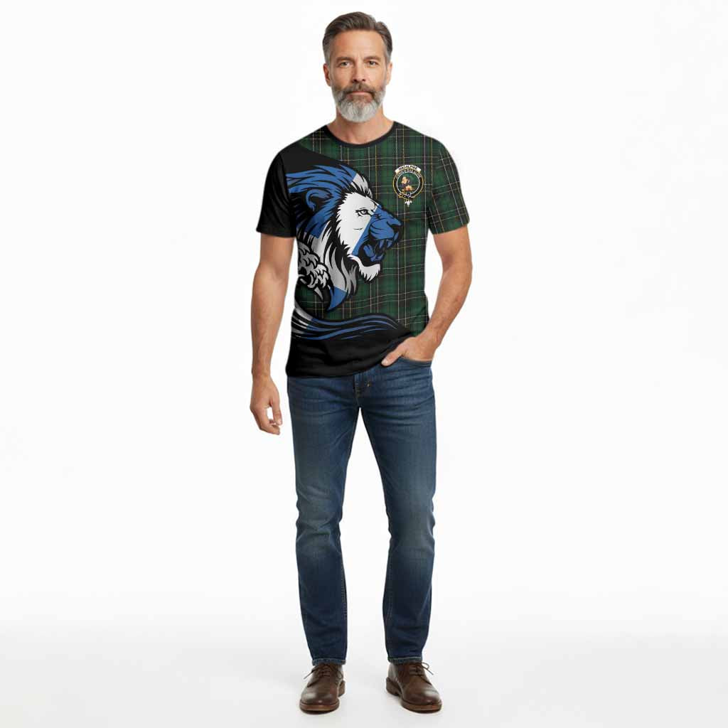 MacAlpine (MacAlpin) Tartan Crest Cotton T-shirt Scottish Golden Lions Wave Flow