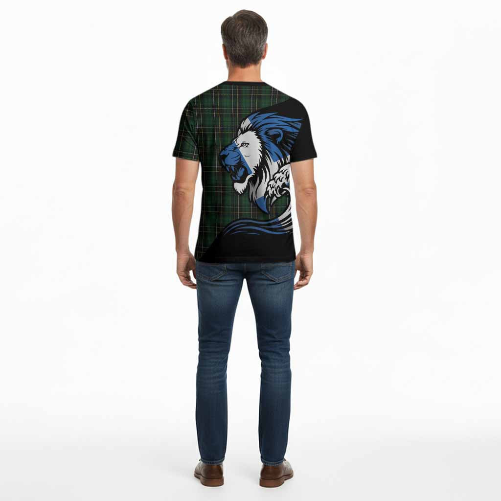 MacAlpine (MacAlpin) Tartan Crest Cotton T-shirt Scottish Golden Lions Wave Flow