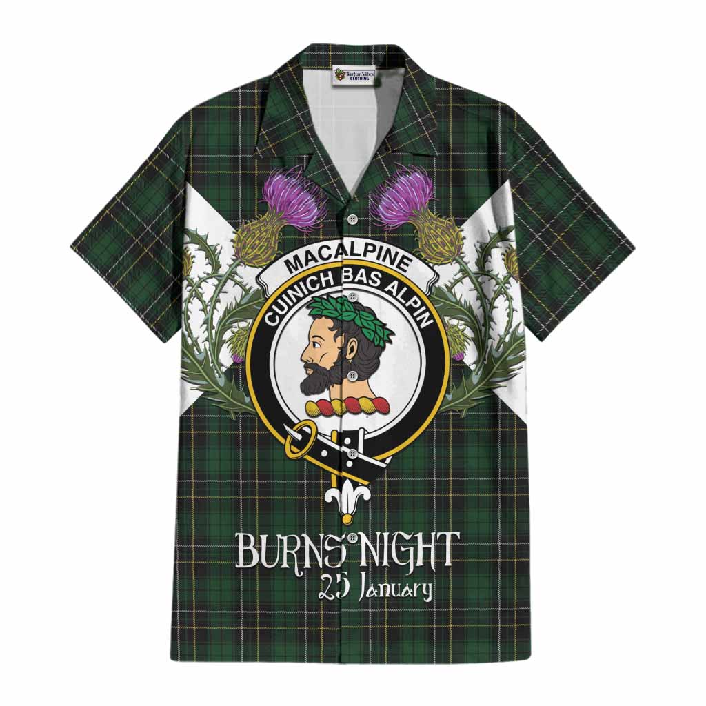 MacAlpine (MacAlpin) Tartan Family Crest Cotton Hawaiian Shirt Scottish Burns Night Thistle Floral