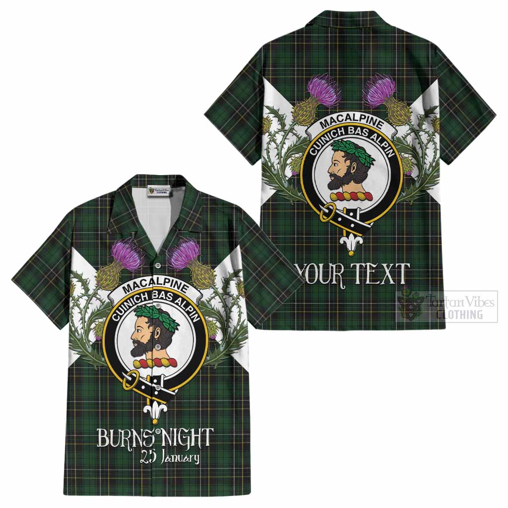MacAlpine (MacAlpin) Tartan Family Crest Cotton Hawaiian Shirt Scottish Burns Night Thistle Floral