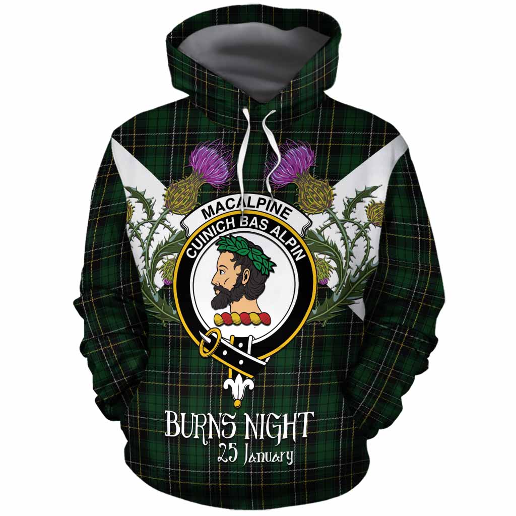 MacAlpine (MacAlpin) Tartan Family Crest Cotton Hoodie Scottish Burns Night Thistle Floral