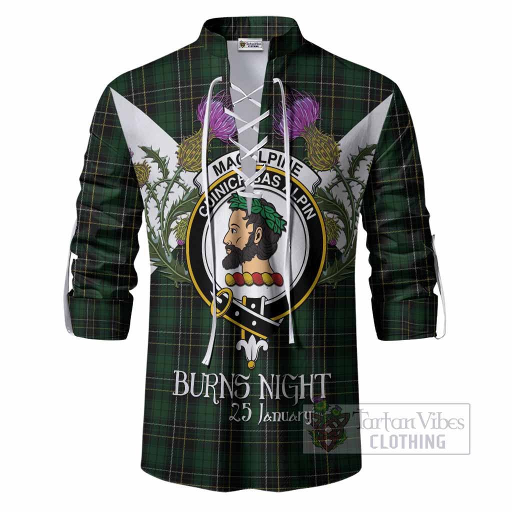 MacAlpine (MacAlpin) Tartan Family Crest Ghillie Shirt Scottish Burns Night Thistle Floral