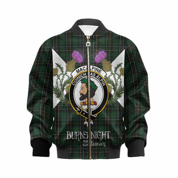 MacAlpine (MacAlpin) Tartan Family Crest Kid Bomber Jacket Scottish Burns Night Thistle Floral
