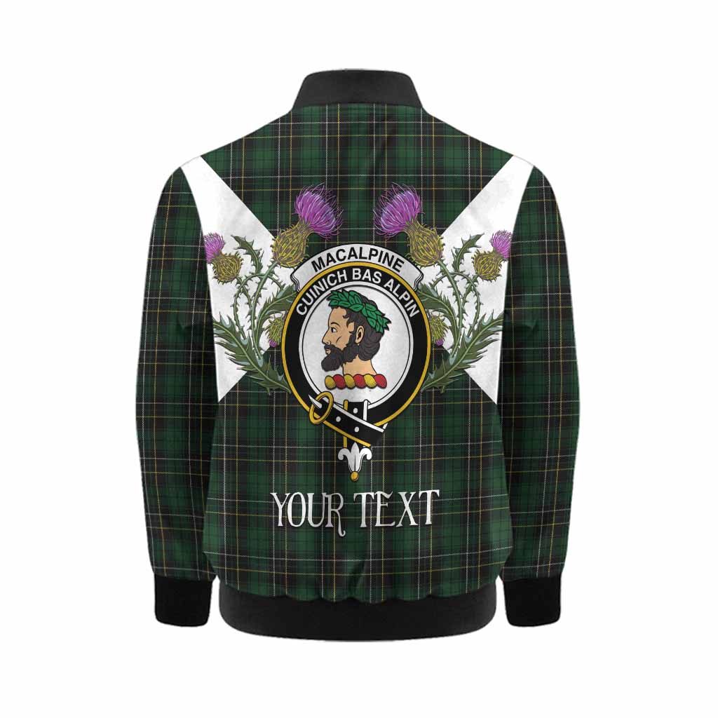 MacAlpine (MacAlpin) Tartan Family Crest Kid Bomber Jacket Scottish Burns Night Thistle Floral