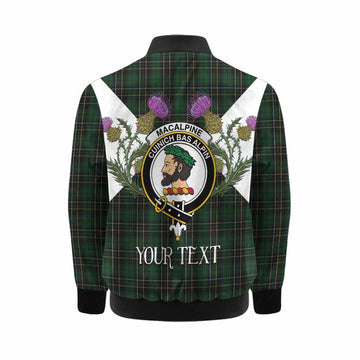 MacAlpine (MacAlpin) Tartan Family Crest Kid Bomber Jacket Scottish Burns Night Thistle Floral