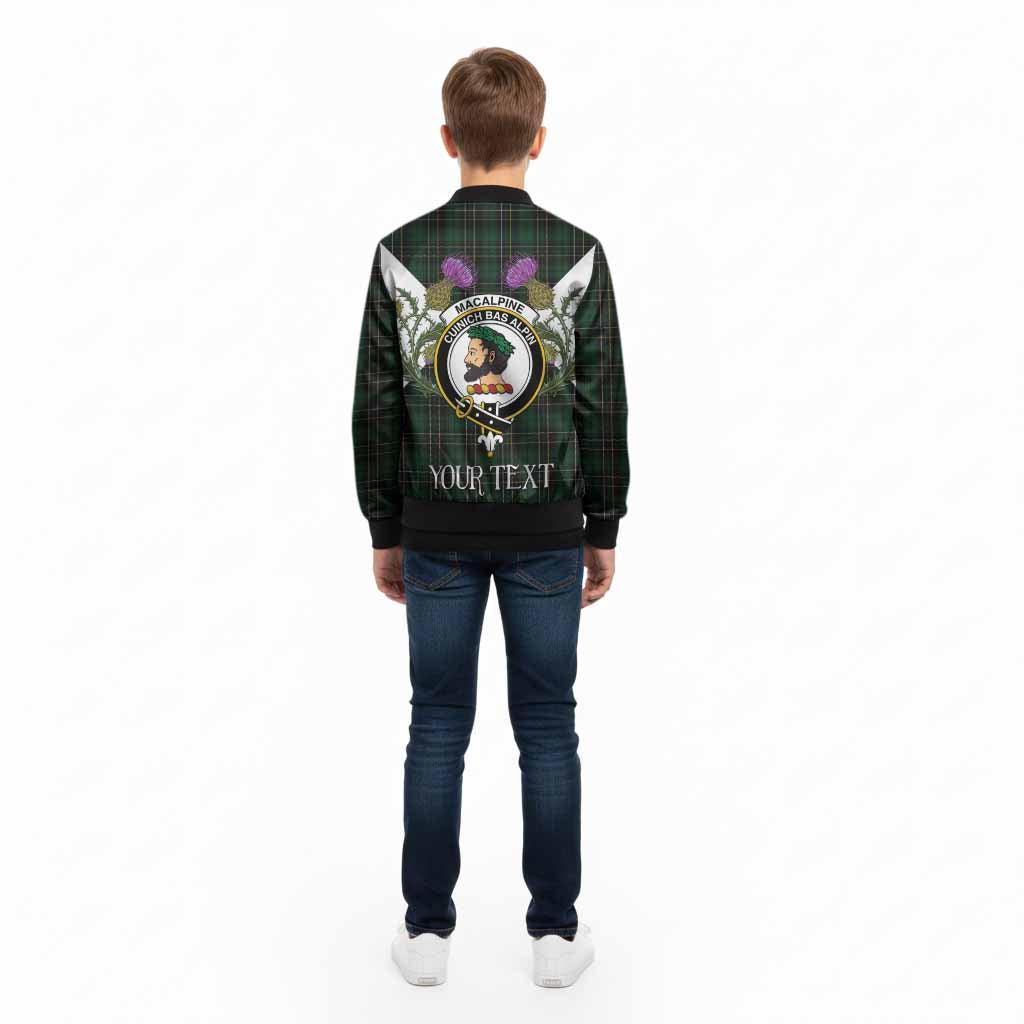 MacAlpine (MacAlpin) Tartan Family Crest Kid Bomber Jacket Scottish Burns Night Thistle Floral