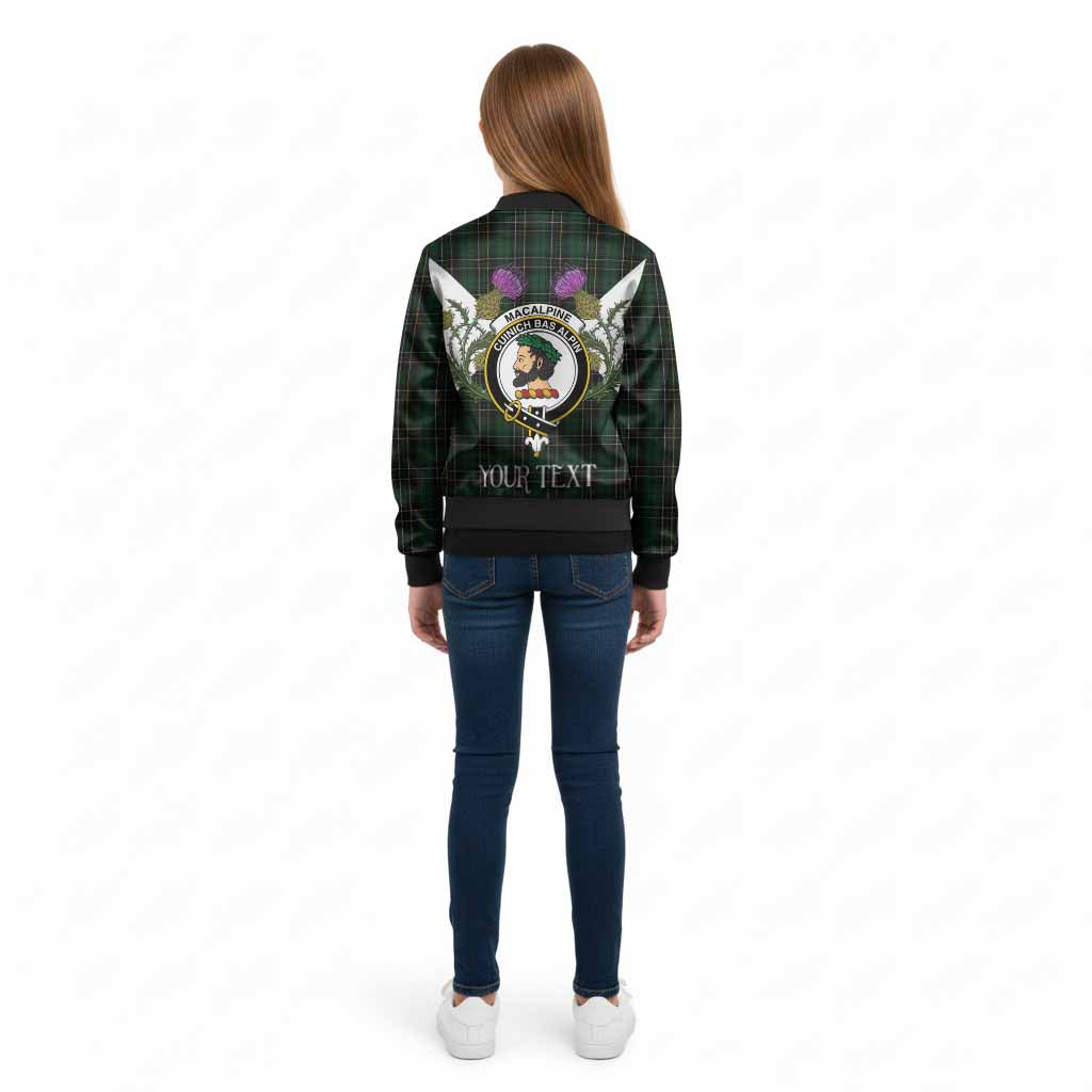 MacAlpine (MacAlpin) Tartan Family Crest Kid Bomber Jacket Scottish Burns Night Thistle Floral