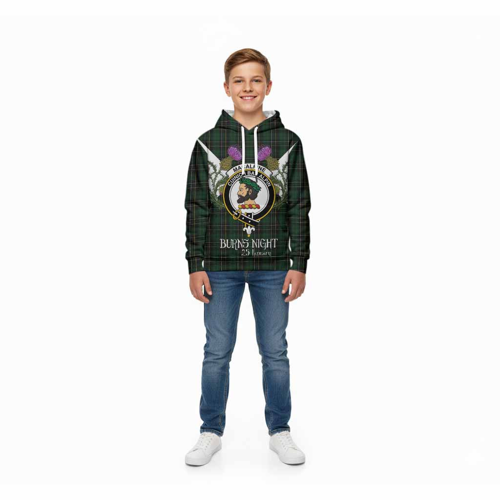 MacAlpine (MacAlpin) Tartan Family Crest Kid Hoodie Scottish Burns Night Thistle Floral