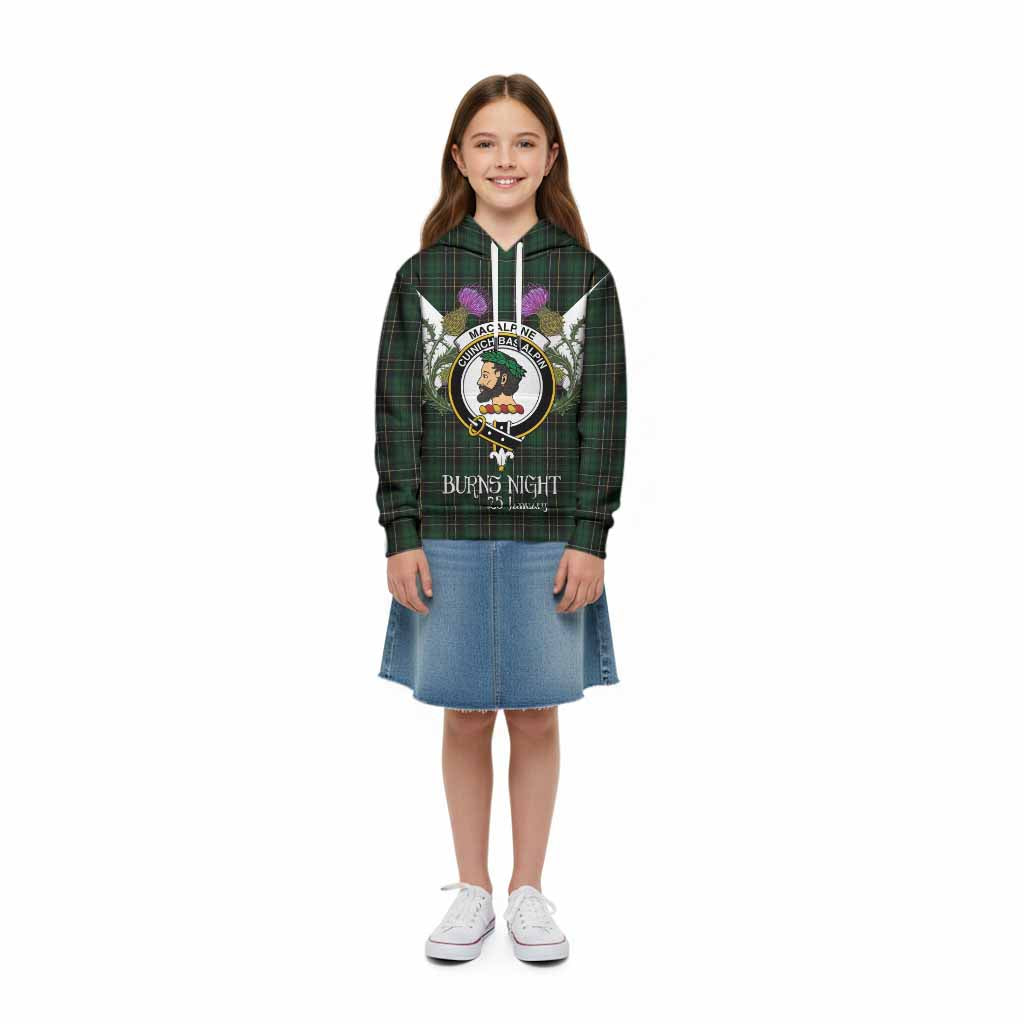 MacAlpine (MacAlpin) Tartan Family Crest Kid Hoodie Scottish Burns Night Thistle Floral