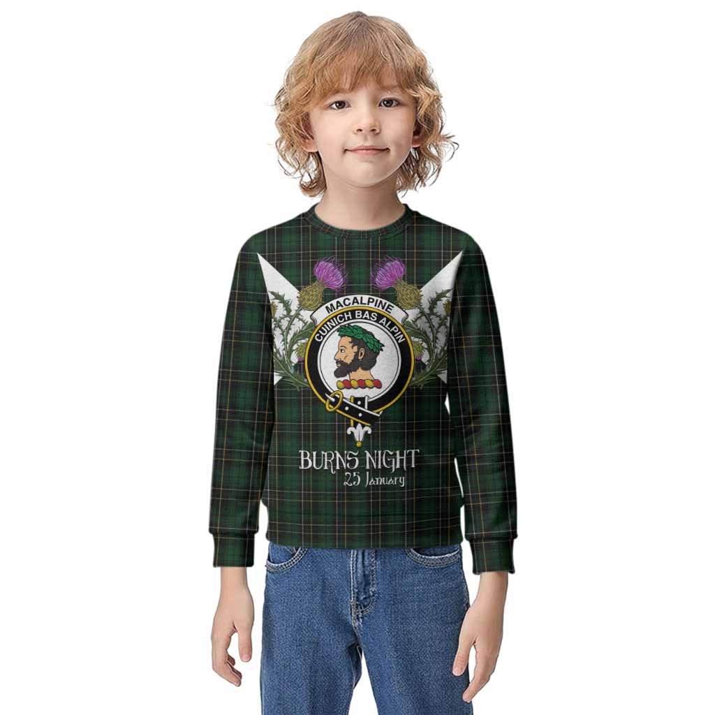 MacAlpine (MacAlpin) Tartan Family Crest Kid Knitted Sweatshirt Scottish Burns Night Thistle Floral
