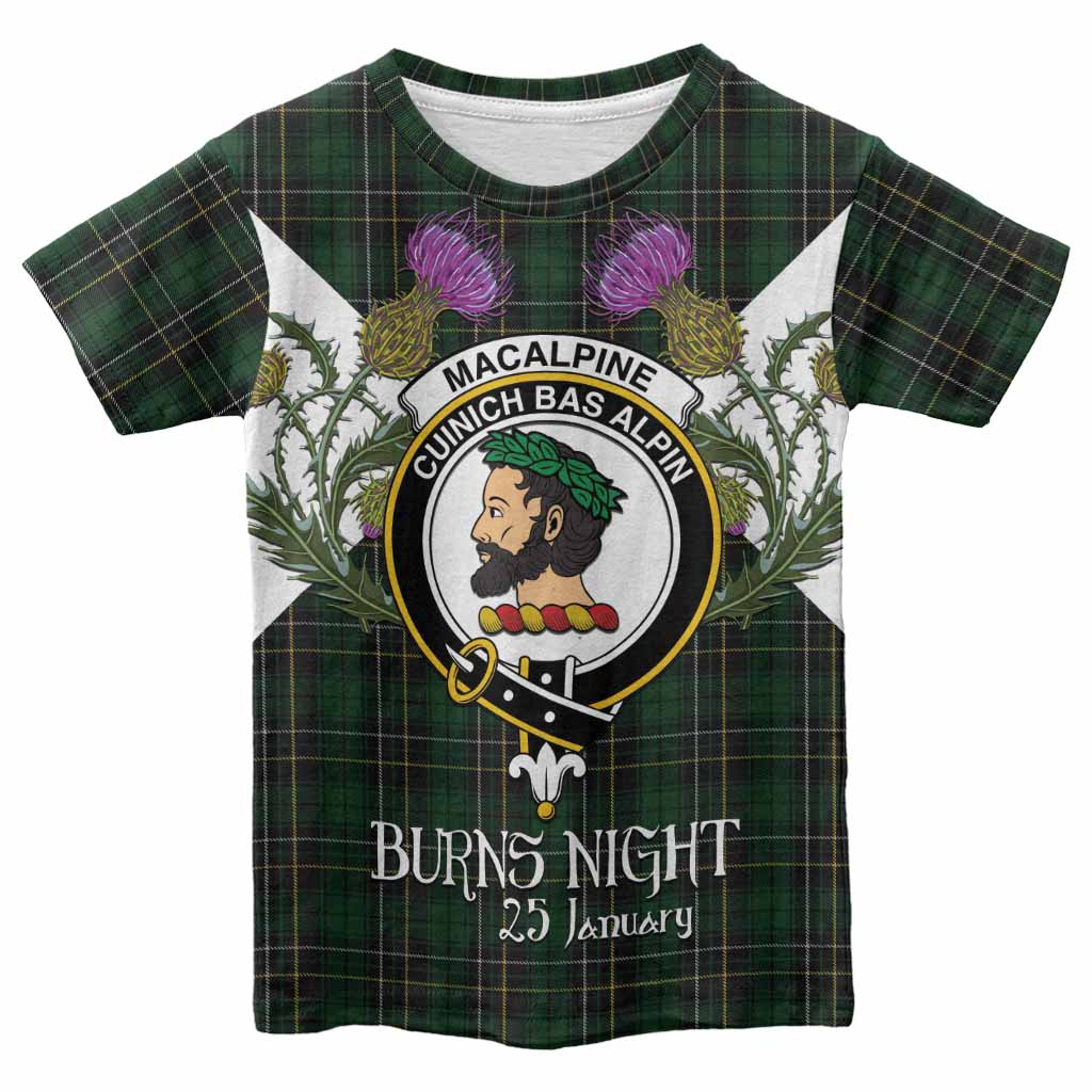 MacAlpine (MacAlpin) Tartan Family Crest Kid T-shirt Scottish Burns Night Thistle Floral