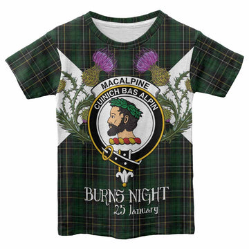MacAlpine (MacAlpin) Tartan Family Crest Kid T-shirt Scottish Burns Night Thistle Floral