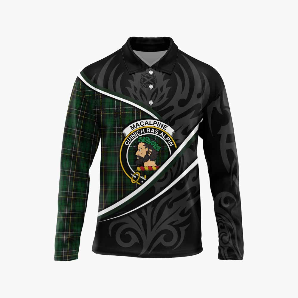 MacAlpine (MacAlpin) Tartan Family Crest Long Sleeve Polo Shirt Celtic Scottish Thistle Floral - Tartan Vibes Clothing