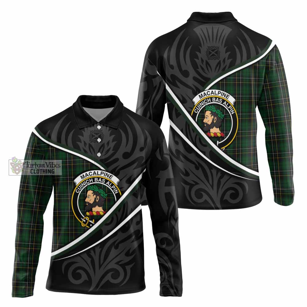 MacAlpine (MacAlpin) Tartan Family Crest Long Sleeve Polo Shirt Celtic Scottish Thistle Floral - Tartan Vibes Clothing