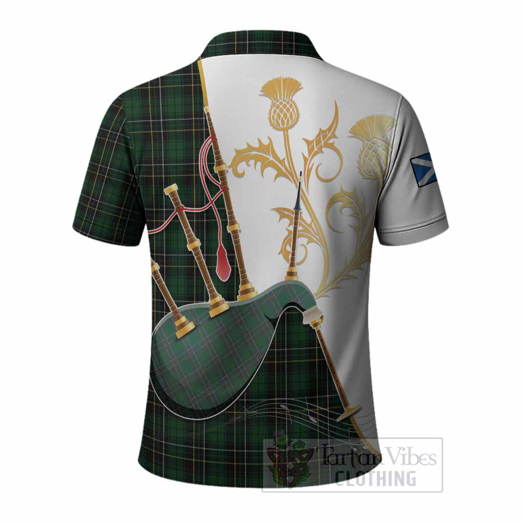 MacAlpine (MacAlpin) Tartan Family Crest Polo Shirt Bagpipes with Scottish Thistle