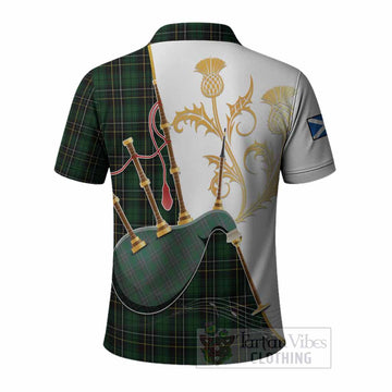 MacAlpine (MacAlpin) Tartan Family Crest Polo Shirt Bagpipes with Scottish Thistle