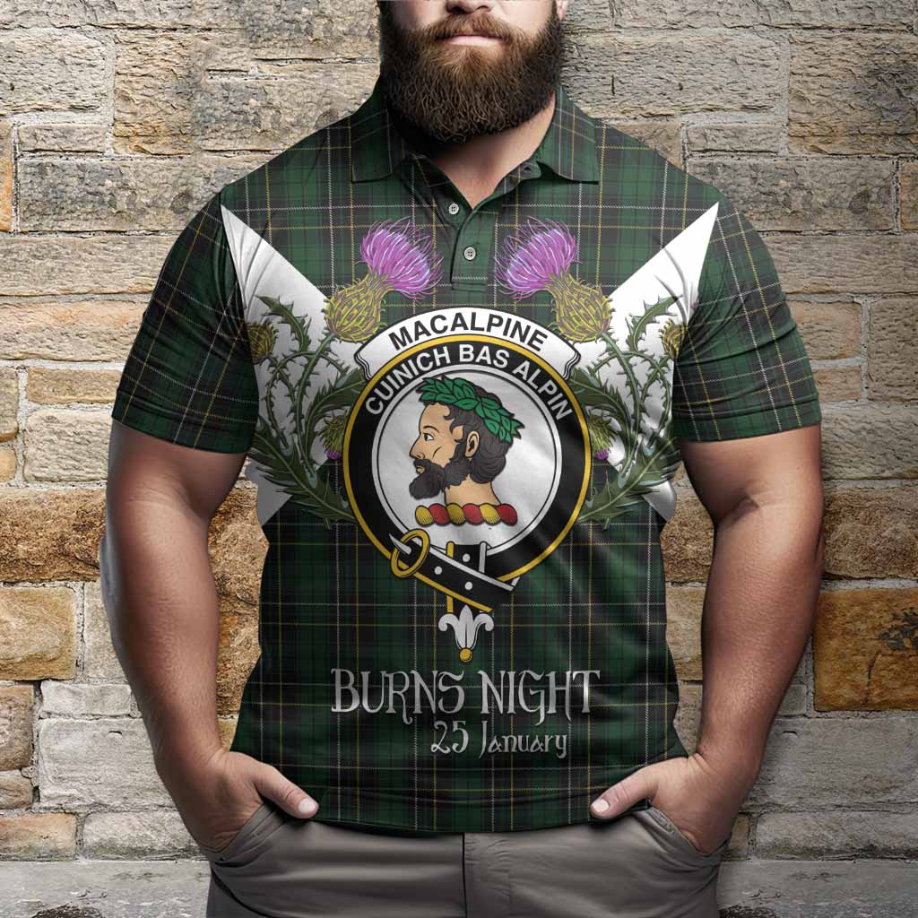 MacAlpine (MacAlpin) Tartan Family Crest Polo Shirt Scottish Burns Night Thistle Floral