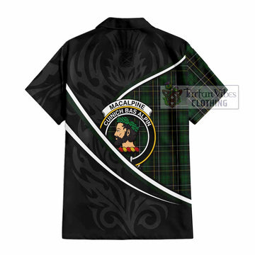 MacAlpine (MacAlpin) Tartan Family Crest Short Sleeve Button Shirt Celtic Scottish Thistle Floral - Tartan Vibes Clothing