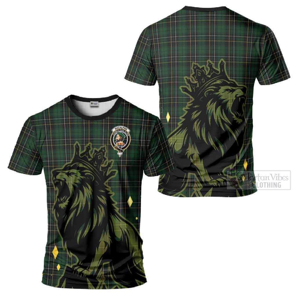 MacAlpine (MacAlpin) Tartan Family Crest T-Shirt Crowned Lion Roaring