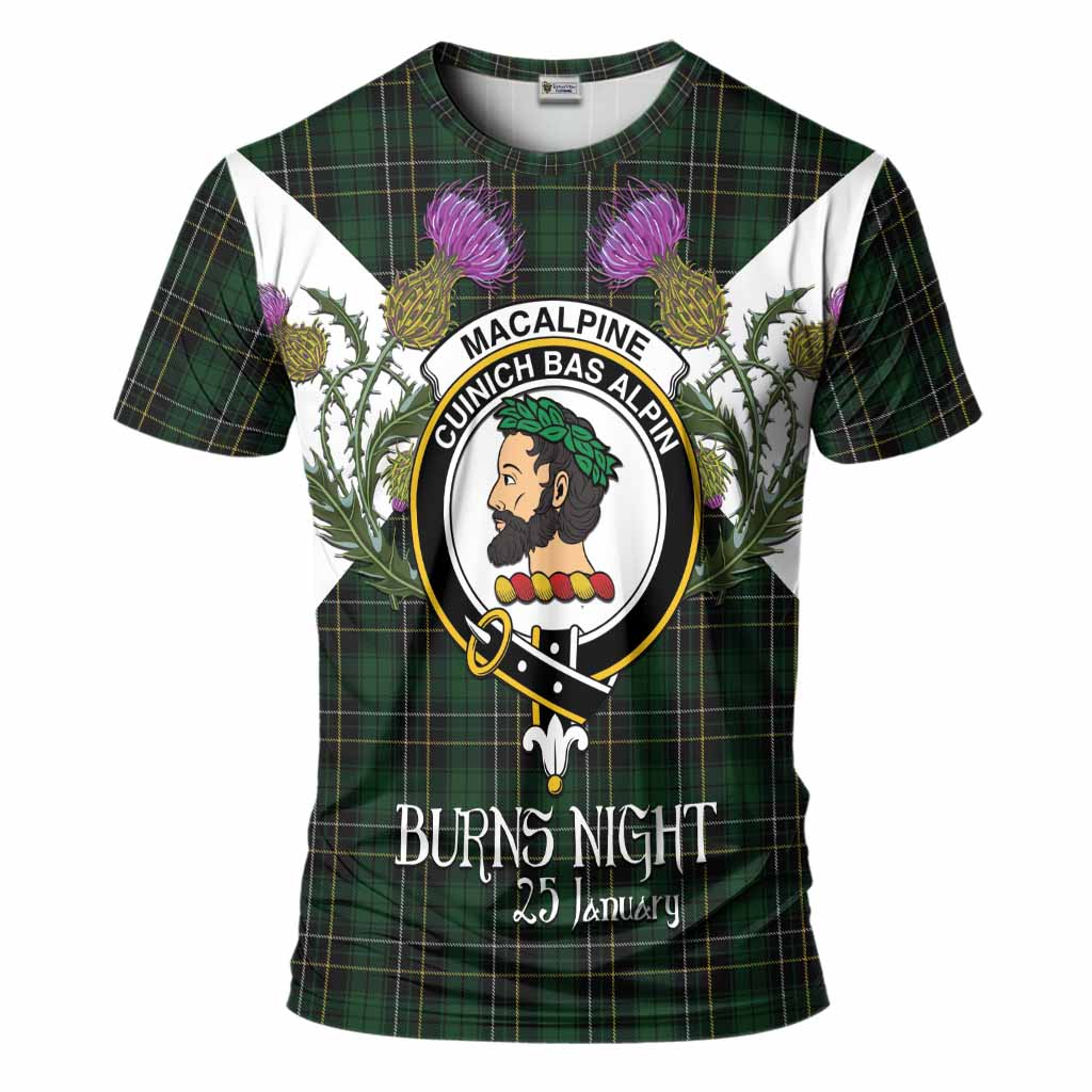 MacAlpine (MacAlpin) Tartan Family Crest T-Shirt Scottish Burns Night Thistle Floral