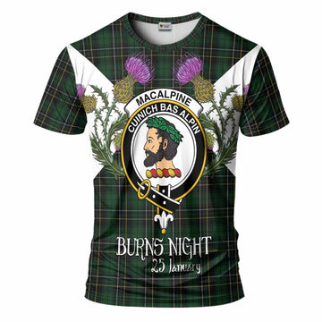 MacAlpine (MacAlpin) Tartan Family Crest T-Shirt Scottish Burns Night Thistle Floral