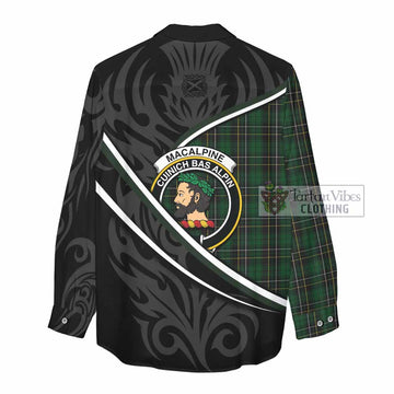 MacAlpine (MacAlpin) Tartan Family Crest Women Casual Shirt Celtic Scottish Thistle Floral - Tartan Vibes Clothing