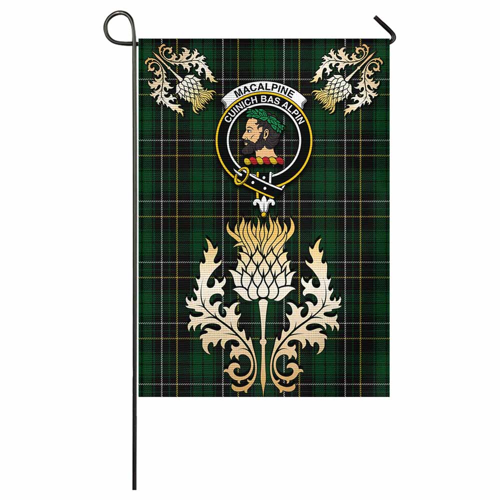MacAlpine (MacAlpin) Tartan Garden Flag with Golden Regal Scottish Thistle Emblem - Tartan Vibes Clothing