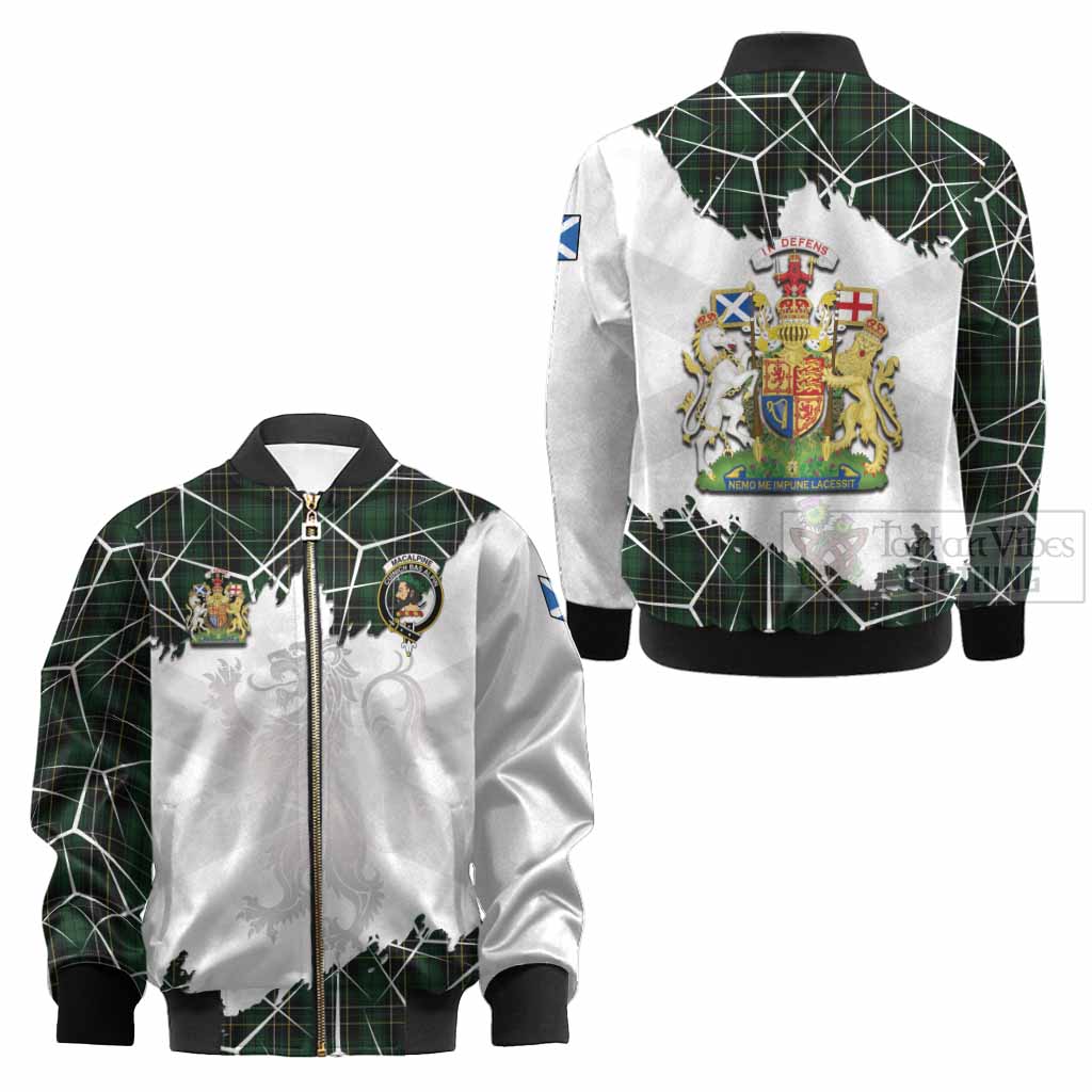 MacAlpine (MacAlpin) Tartan Kid Bomber Jacket with Family Crest and Lion Rampant Grunge Style