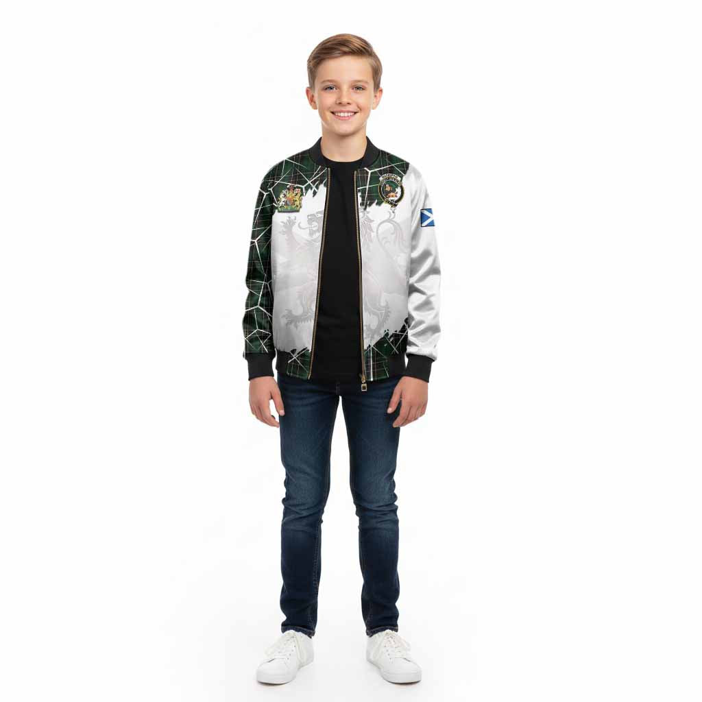 MacAlpine (MacAlpin) Tartan Kid Bomber Jacket with Family Crest and Lion Rampant Grunge Style