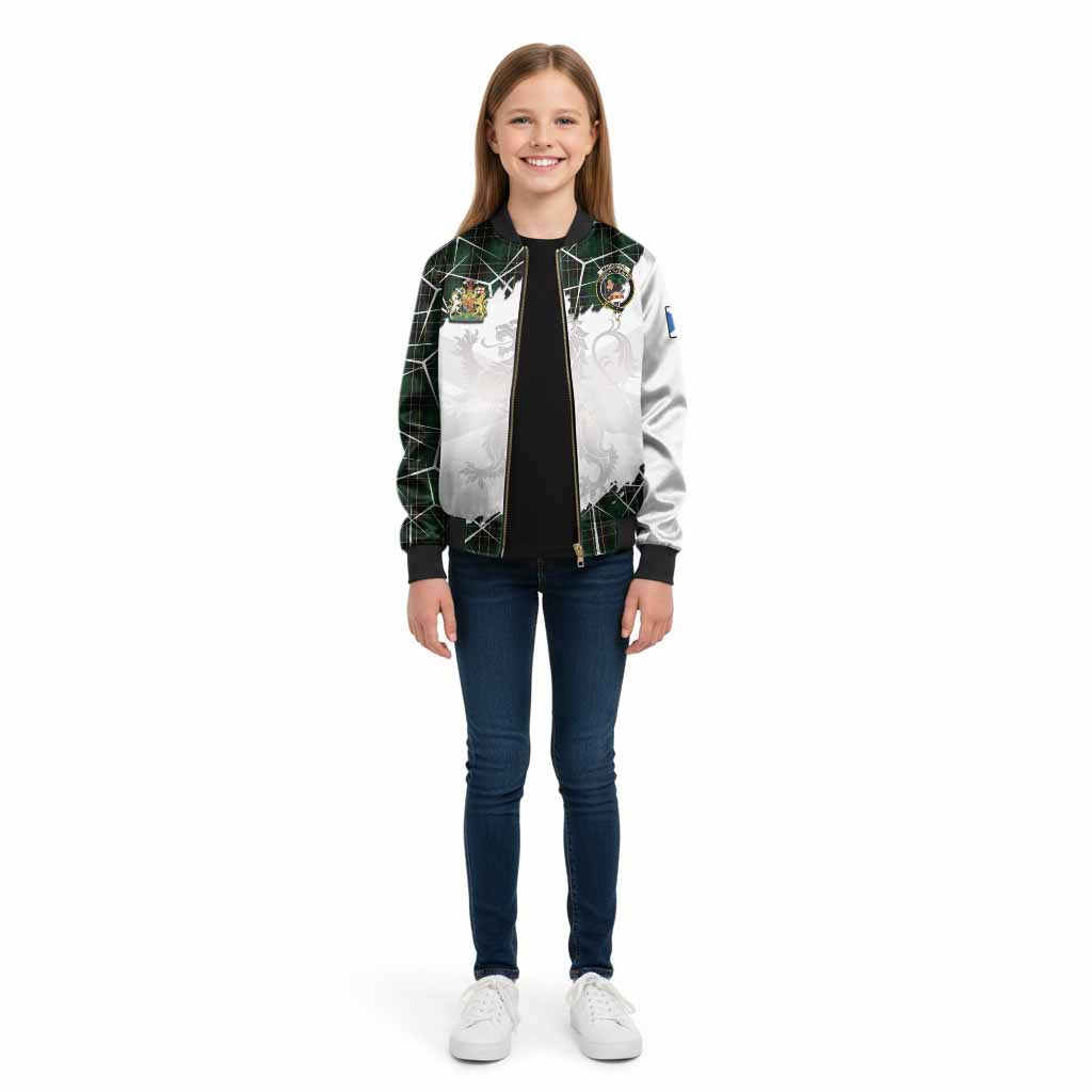 MacAlpine (MacAlpin) Tartan Kid Bomber Jacket with Family Crest and Lion Rampant Grunge Style
